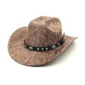 Cappello da cowboy western vintage in pelle marrone con turchese e borchie in metallo - M(56-58cm) / Cachi
