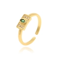 Detail of 18K gold adjustable ring featuring a green marquise stone and zircon accents - Gold-Green Marquise Rectangle
