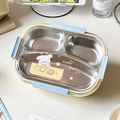 Bento-Box aus Edelstahl mit 3 Fächern, Gelb/Blau, Deckel mit niedlichem Hundemotiv - Blau Gelb Hund