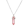 Macro shot of silver chain with pink hexagonal crystal pendant against a white background - Rose Quartz / CN000522