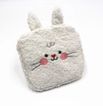 Close-up of white plush bunny sanitary bag with 3D ears and embroidered face details - White (Rabbit Style)