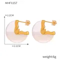 Detailed size view of white resin and gold C-shaped earrings with measurements - F1157 Gold Color Hoop
