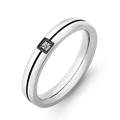 Modern silver stainless steel couple ring with black band and centered diamond inlay - US 7 / Silver Black (Men)