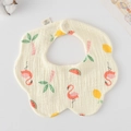 Soft cotton baby bib with flamingo and fruit patterns on a beige gauze background - Gauze Flower Wrap - Flamingo