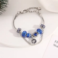 Silver snake chain bracelet with deep blue crystal beads and heart-shaped pendant - Deep Blue Heart Dreamcatcher (Style 18) / 18cm