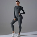 Deep gray hooded zip-up yoga jacket and high-waist leggings set for fitness workout - S / Graphite Grey