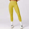 High-waisted quick-dry yoga leggings in vibrant lime yellow with tummy control fit - S / Curry Yellow