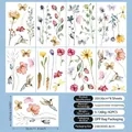 Watercolor floral and insect wall decals set with hummingbirds and butterflies - 8 Sheets Set / Colorful Plant Pattern