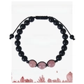 Handmade beaded bracelet with black matte obsidian and three pink strawberry quartz stones - Strawberry Quartz Bracelet