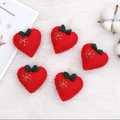 Set of 5 red heart felt ornaments with gold snowflake embroidery and green bows - Red Heart / Red
