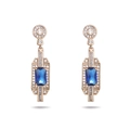 Luxury rose gold earrings with square blue sapphire stones and sparkling zircon pavé - No.12 (Vintage Rect Blue/Rose Gold)