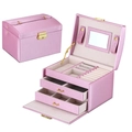 Pink multi-layer jewelry box with gold lock, internal mirror and storage drawers - Simple - Purple (Rain Silk Texture)