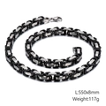 Men's heavy byzantine chain necklace in black and silver steel finish, 8mm width - 8mm Two-Tone Black