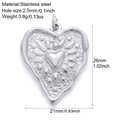 Hammered silver heart pendant in stainless steel for DIY jewelry with size details - Silver Tone Sun Heart (S9)