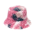 Cappello bucket invernale tie-dye in morbida pelliccia sintetica rosa e verde - Rosa