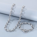 Set collana e bracciale in acciaio al titanio argento con catena spessa e chiusura OT - Collana 50cm / Stile A Colore Acciaio