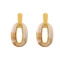 French style gold earring with beige marble resin oval drop in minimalist design - Gold Coffee