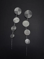 Silver long tassel drop earrings with textured round metal discs in a minimalist design - Black