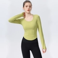 Eng anliegendes langärmeliges Yoga-Oberteil in Hellgrün mit Rundhalsausschnitt und Saum - S / Fluoreszierendes Grün
