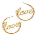 Fashionable 18K gold plated stainless steel hoop earrings with cursive love letter design - Love Style (Gold)