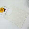 Minimalist white knitted tote bag with square crochet hollow pattern for women - White
