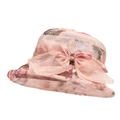 Women's organza bucket hat with floral print and large decorative pink bow for sun protection - Khaki