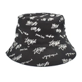 Dettaglio cappello bucket nero con stampe graffiti bianche Thug Life e Outlaw trendy - M (56-58cm) / Nero