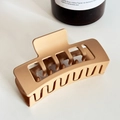Matte light coffee rectangular hollow hair claw clip with frosted resin texture - 8.4cm / Brown