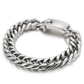 Sleek silver stainless steel Cuban link bracelet for men with rectangular clasp - Polished 13mm Style (KB31439-D)