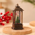 Bronze vintage Christmas lantern with internal Christmas tree and warm LED lighting - No Water Bronze Christmas Tree