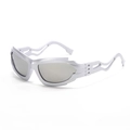 Futuristic silver hollow sunglasses with light grey lenses for a cyberpunk athletic look - Silver