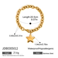 Detail view of gold star bracelet showing 20.5cm length and stainless steel specs - Star Charm Bracelet (JDB0305012) / Gold