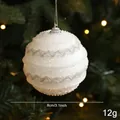 Sparkling white 8cm Christmas ball ornament with silver wave glitter on tree branch - Silver White Christmas Ball Style A