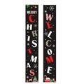 Merry Christmas and Welcome black hanging banners with festive snowflakes and deer - XS-19 Black Merry Christmas/Welcome