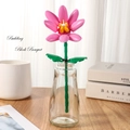Pink building block rose flower bouquet in a clear glass vase for home decor - Queen of the Night 260-32 / Bag Packaging