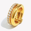 Elegant 18K gold plated double layer ring with sparkling cubic zirconia inlay - US 6 / Gold