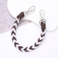 Detail of a brown and white woven phone strap with high-quality silver lobster clasps - 12mm Width / Coffee