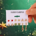 6-pair set of gold Christmas earrings featuring reindeer, snowflakes and xmas trees - 05 KC Gold (6 Pairs Set)