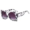 Oversized cat-eye sunglasses with marble pattern frames and purple gradient lenses - White Demi Frame Double Grey Lens