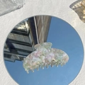 Pastel floral mosaic acetate hair claw clip with large half-moon shark jaw design - Cyan White Floral