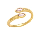 Close-up of gold open ring featuring two pink marquise-cut stones in Toi et Moi design - Adjustable Open / Pink Zirconia