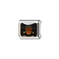 Italian charm bracelet link with gold skull and crossbones on black enamel base - Skull Design (Y56) / Silver