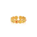 Detailed macro view of colorful enamel daisy flowers on adjustable gold plated steel ring - Zj171