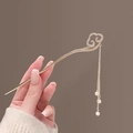 Golden hair stick with auspicious cloud design, rhinestones, and pearl tassels - F0526 Auspicious Cloud