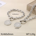 Silver Saint Benedict pendant necklace and bracelet set with T-bar toggle closure - Saint Benedict Style D (KS194125-Z)