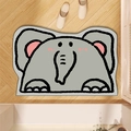 Tappetino da bagno a forma di elefante grigio con dettagli rosa su legno - 30*50cm [Terra di diatomee sottile] / Elefante