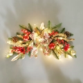 Christmas wreath with pine cones, red berries, LED lights and gold leaves on grey background - N308/55 Door Swag (With Lights)