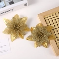 Two pieces of glittering gold artificial poinsettia flowers for Christmas tree decoration - Double-Layer Hollow / Gold