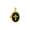 Golden heart locket pendant with black oval inlay and sparkling diamond-set cross motif - Black Cross Style Pendant Only (Without Chain) (DN251240-C)