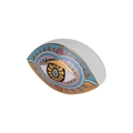 Artistic ceramic evil eye ornament in blue and gold with a glossy finish on white base - Morocco Style H